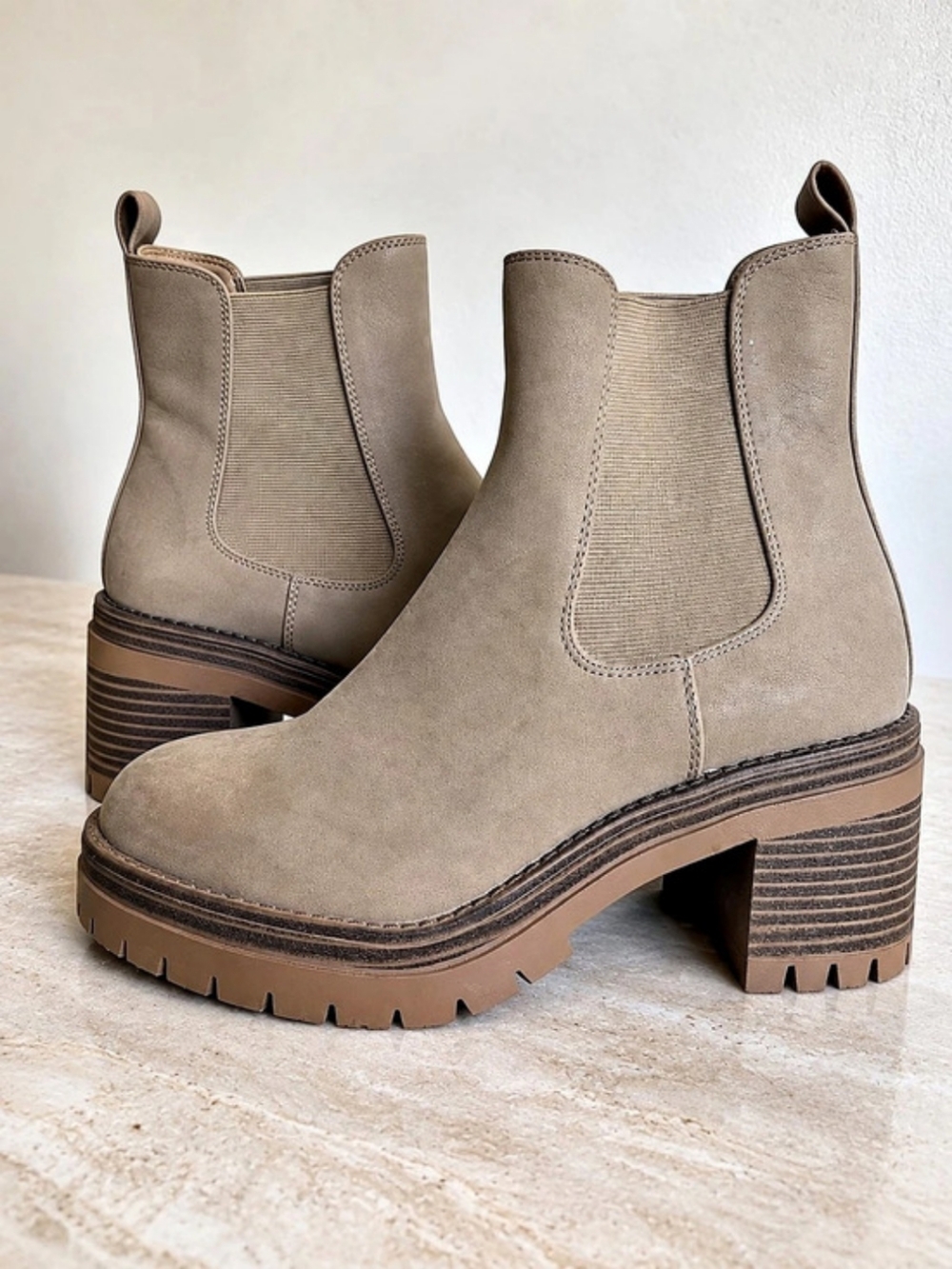 Altar'd State Taupe Suede Chunky Lug Sole Chelsea Boots Size 8
